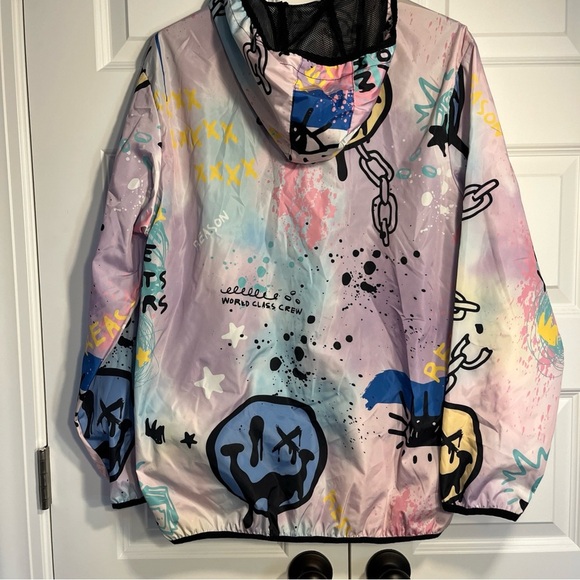 Reason Clothing Sz  Med Windbreaker Coat Jacket Designed in NYC Hooded Graffiti - Picture 9 of 10